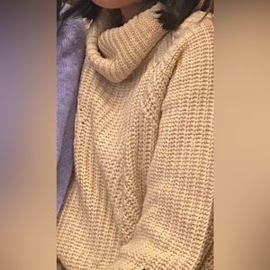 Beige Turtleneck Knit Sweater